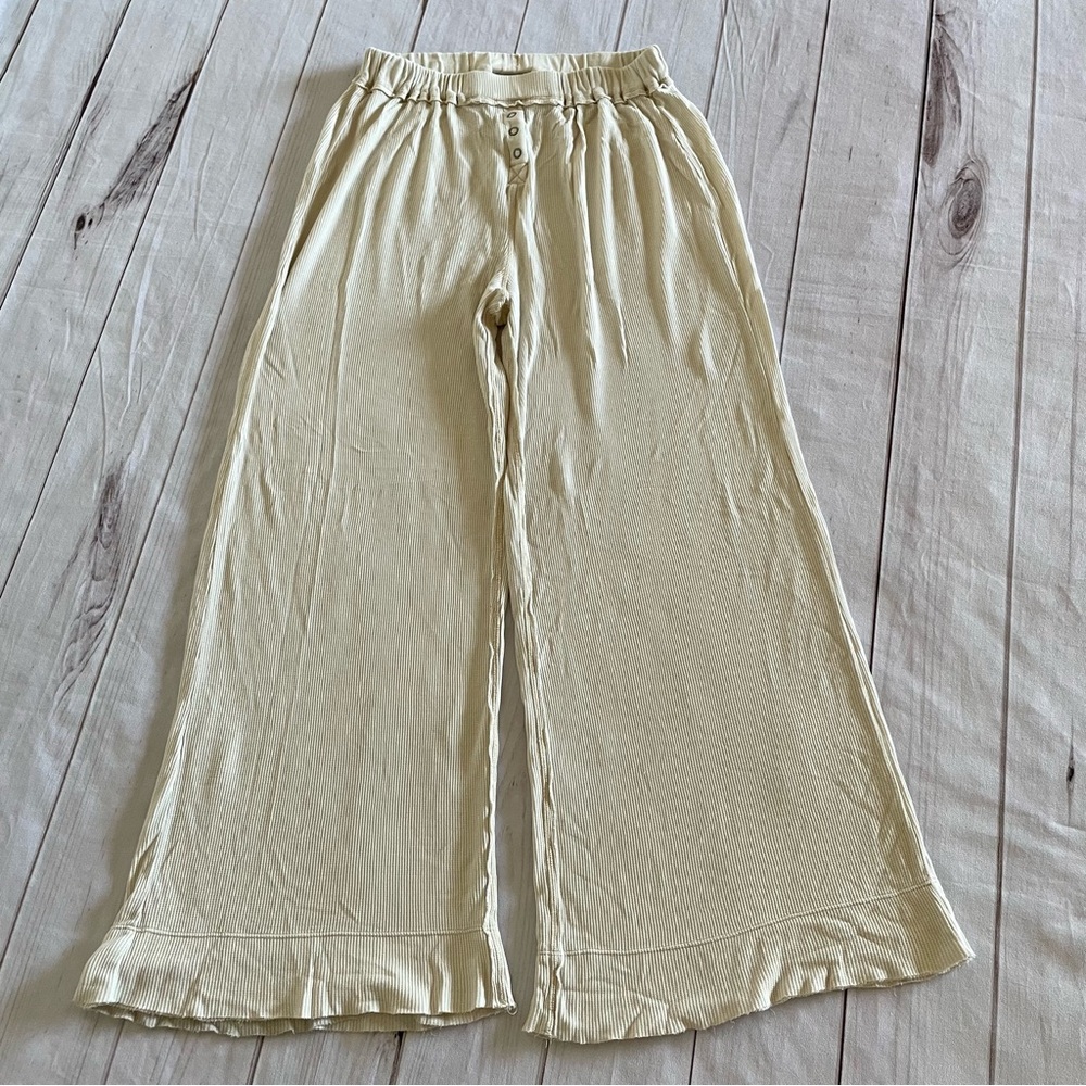 Out From Under Thermal Waffle Knit Wide Leg Lounge Pants Women’s M Beige Cozy